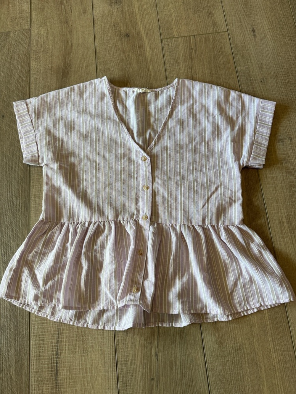 Blu Pepper Pink & White Striped Button-Front Peplum Top